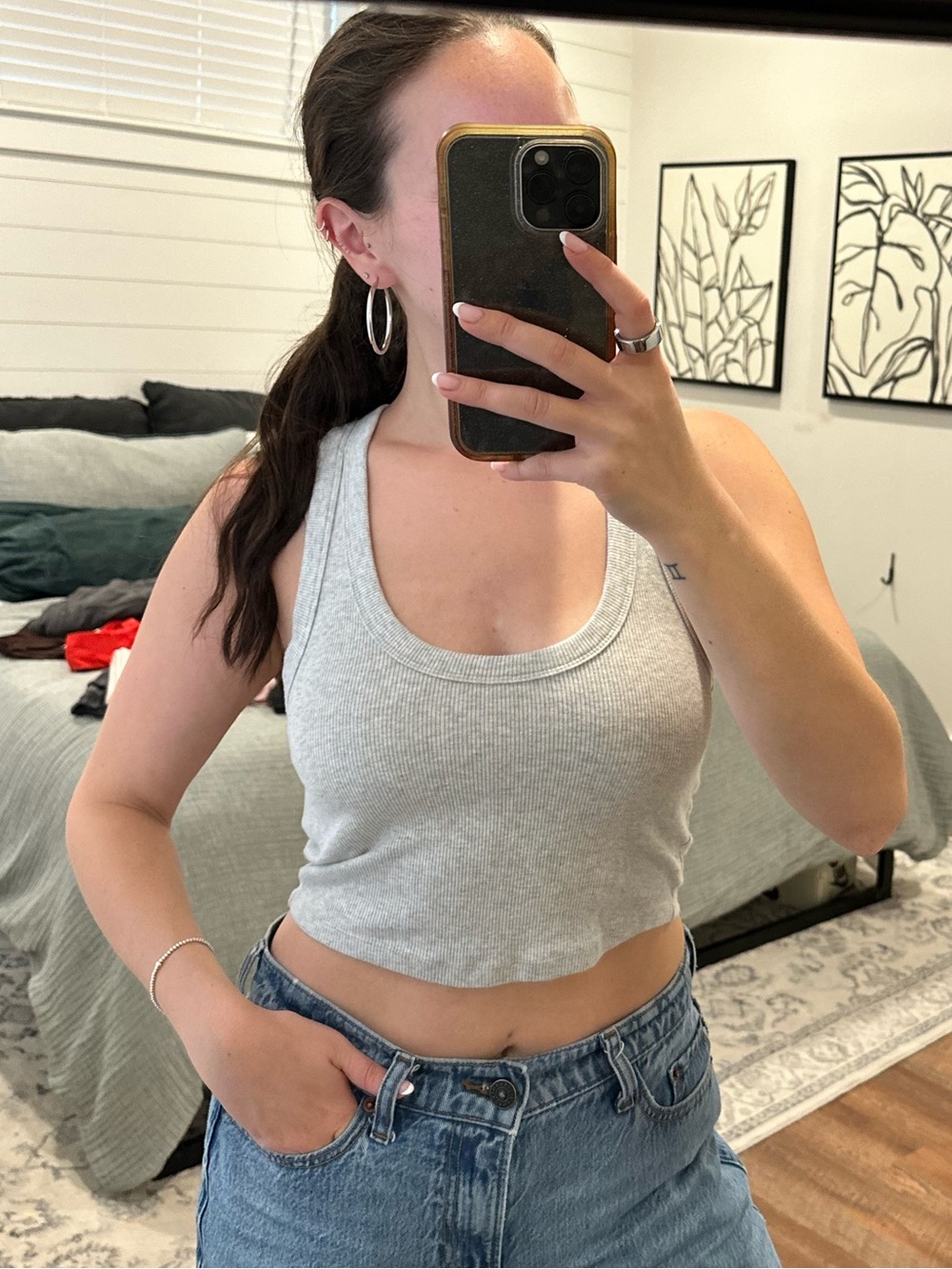 Abercrombie & Fitch Light Gray Ribbed Scoop Tank